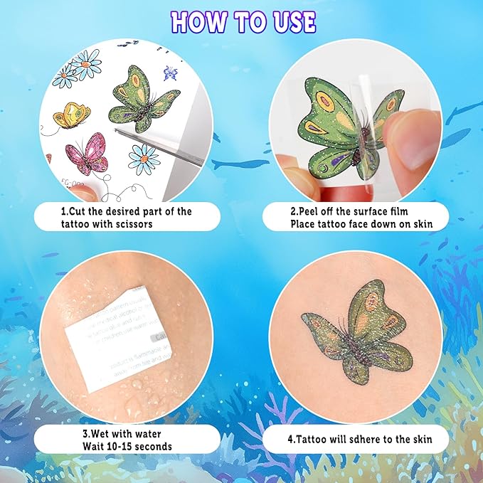 Ozepao Glitter Temporary Tattoo for Girls, 30 Sheets Mix Butterfly