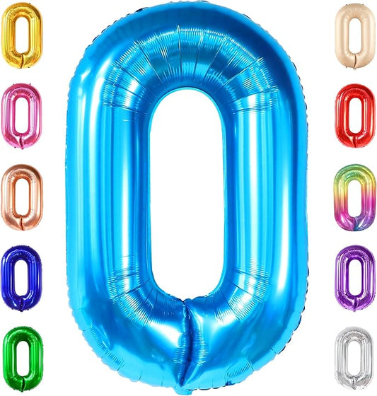 Giant Blue 0 Number Balloons - 40 Inch | 0 Digit Balloon for Ocean