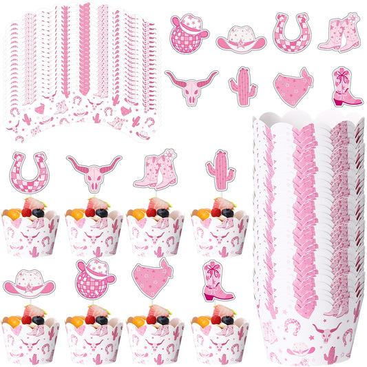 Widecook 96 Pcs Cowgirl Cupcake Toppers and Wrappers Western Cowgirl