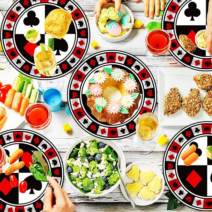 50Pcs Poker Party Supplies 9 Playing Card Dinner Plates 7 Casino