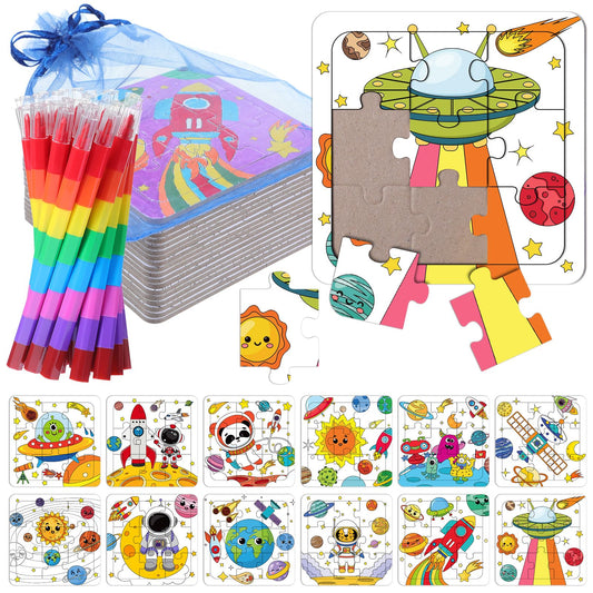 Fullhawl 24 Pcs Space Puzzles Color Your Own Puzzles Astronaut Planet