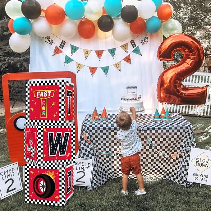 Race Car 2nd Birthday Party Supplies Red Yellow Black Balloon Box