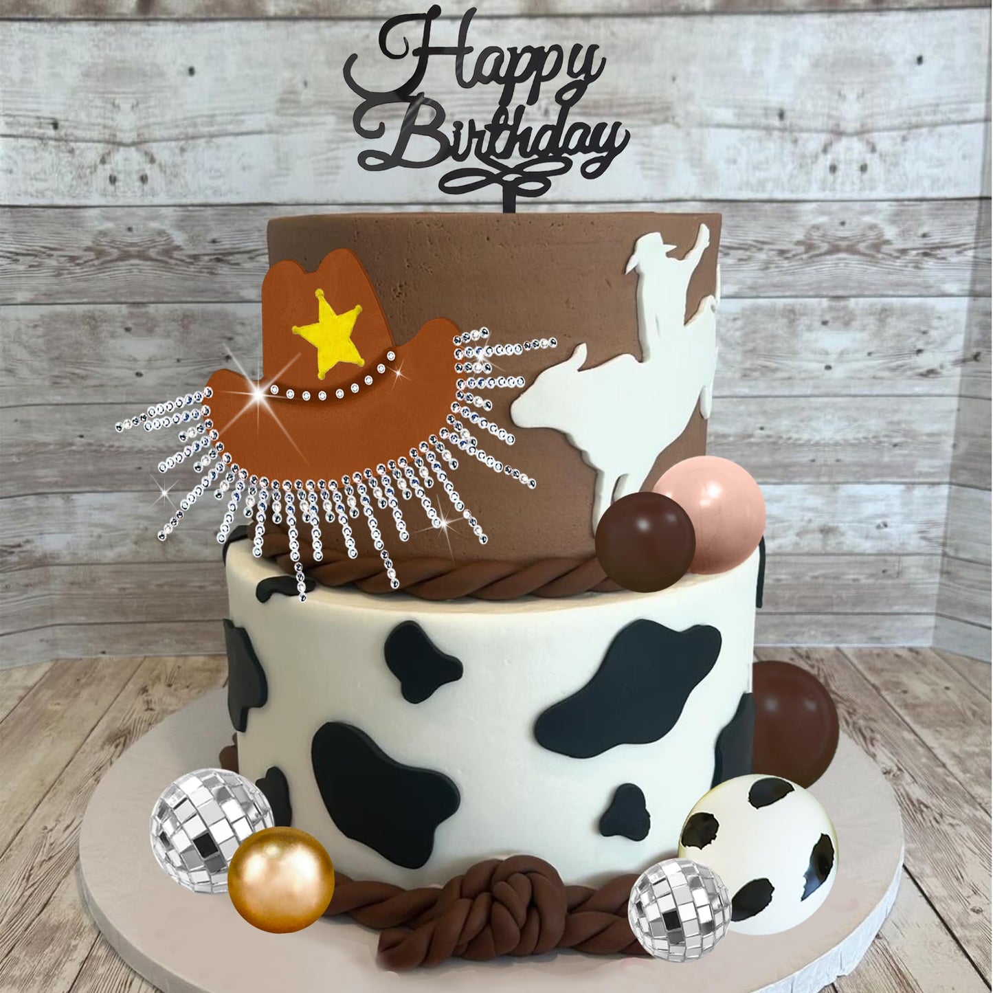 Western Cowboy Cake Topper Brown Ball Cake Decorations Cowboy Hat