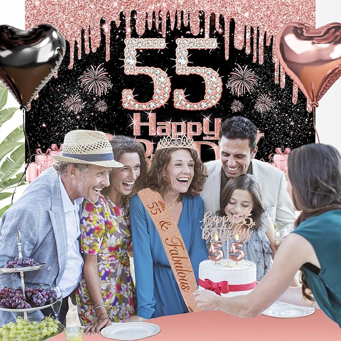 55th Birthday Decorations for Women 49pcs Black Rose Gold Black