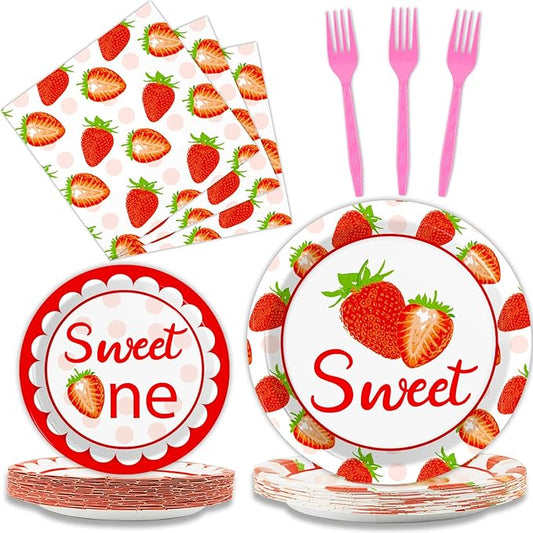 96 Pcs Strawberry Party Supplies Paper Plates Napkins 1st Birthday