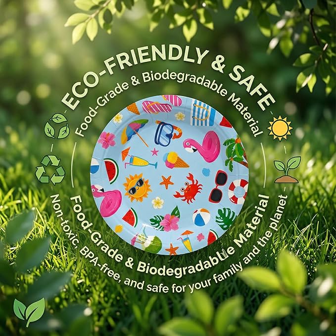 80PCS Summer Beach Paper Plates 40pcs 9 in 40pcs 7 in Birthday Party
