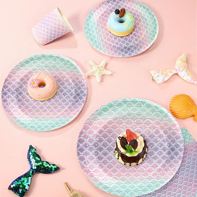 96Pcs Mermaid Plates Party Supplies Kpop Paper Plates and Napkins