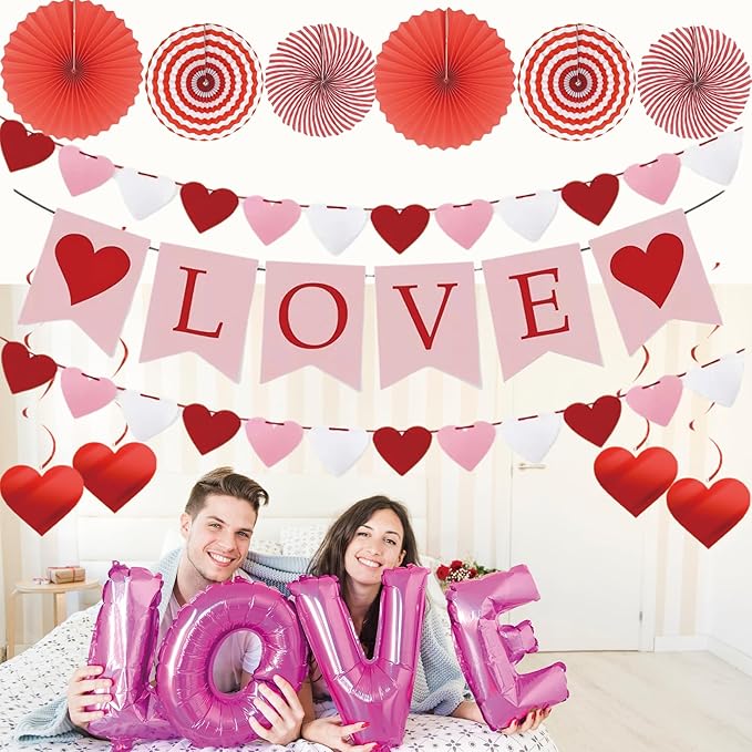Valentine's Day Decorations Set LOVE Banner 2 XO Garlands 2 Heart