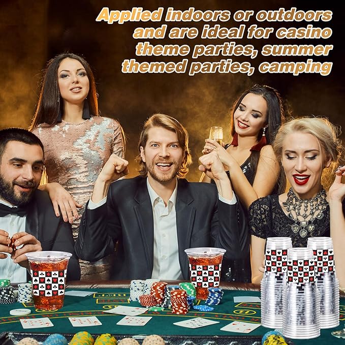 60 Pcs Casino Theme Party Decorations 12 oz Casino Cups Plastic