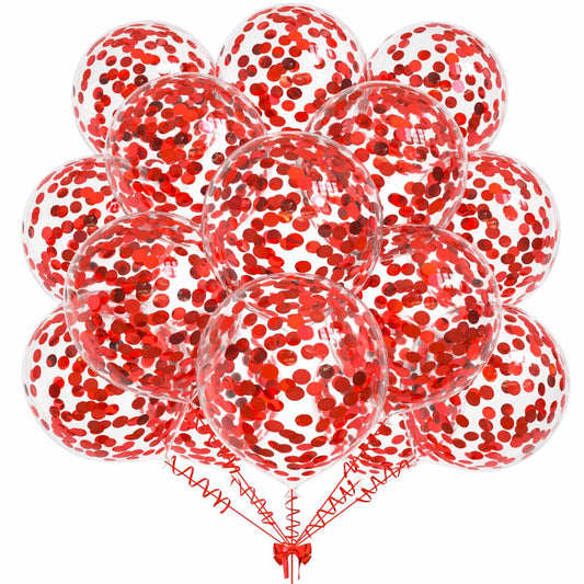 50pcs Red Foil Confetti Balloons,12 inch Latex Balloon with Red