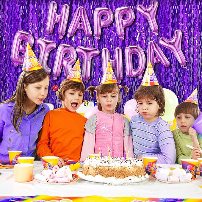2 Pack Purple Backdrop Tinsel Foil Fringe Curtains Sparkle Metallic