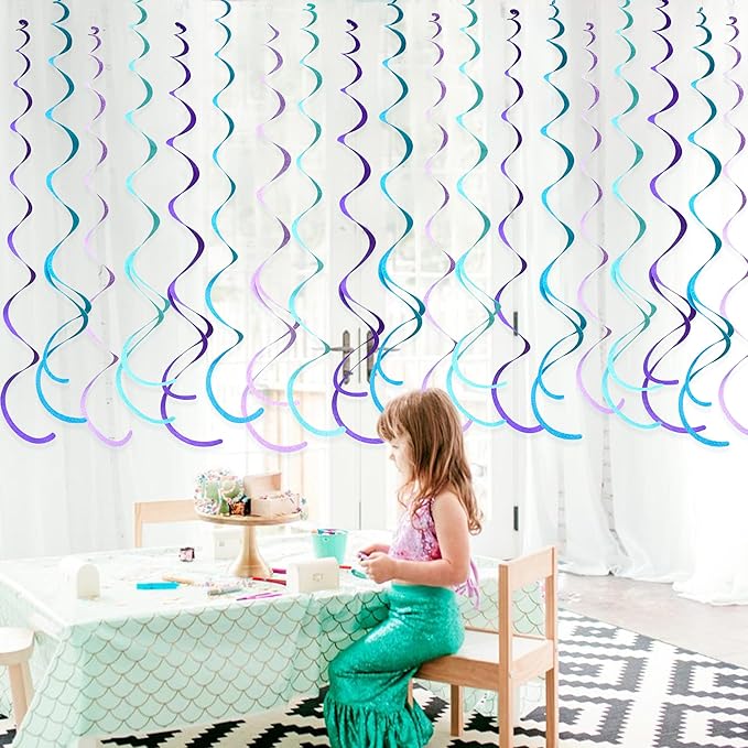36 Pcs Mermaid Hanging Swirl Decorations Teal Purple Felt Swirl