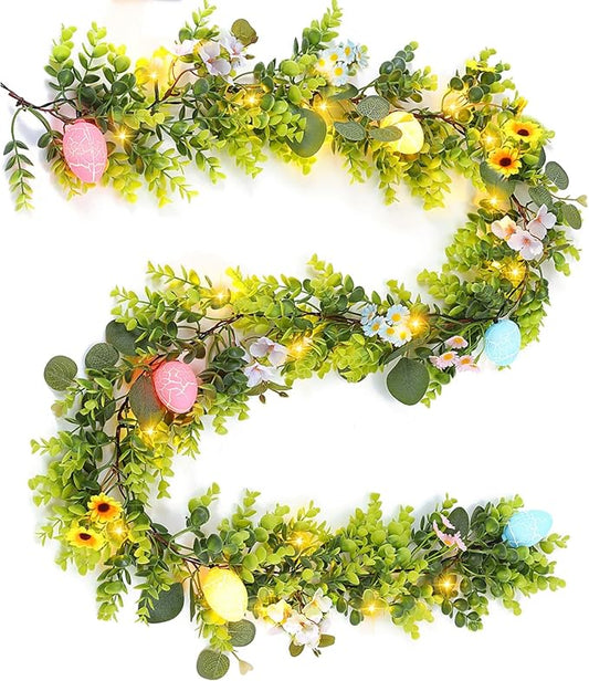 Easter Egg Garland 6FT Spring Floral Garland with Multi Color