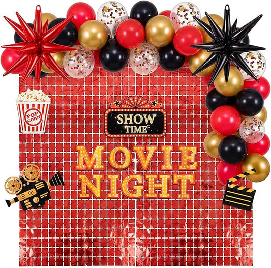 Movie Night Party Decorations Movies Themed Red Black Gold Balloon