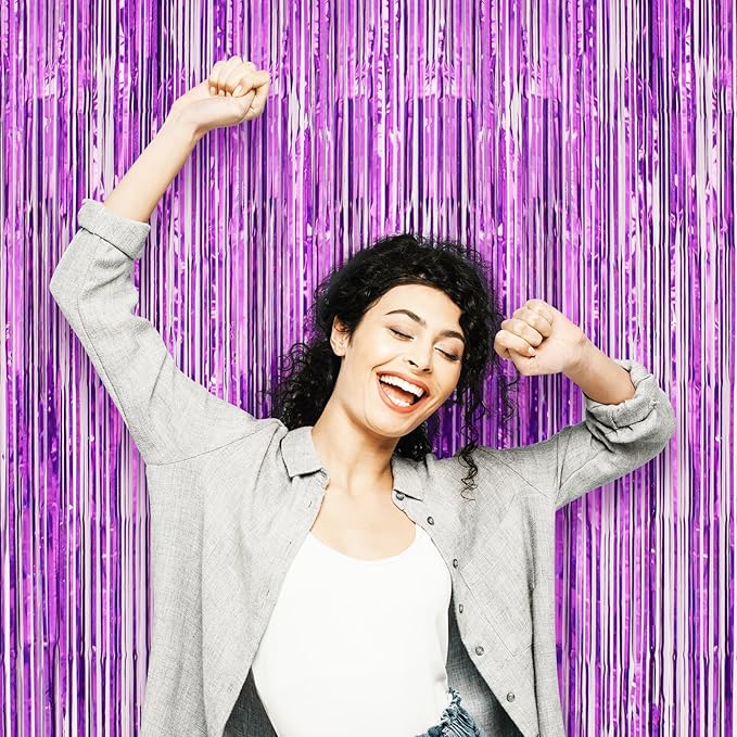 3 Pack 3.3 x 8.2 ft Laser Purple Foil Fringe Backdrop