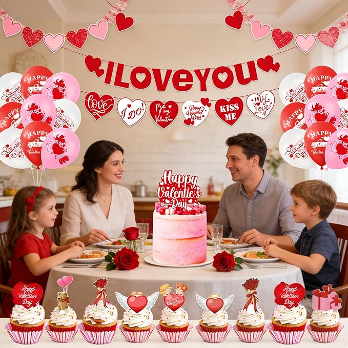 39 Pcs Valentine's Day Decorations Kit I LOVE YOU Banner with
