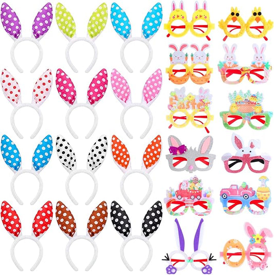 24 Pcs Easter Bunny Ears Headbands Glasses Set Easter Party Favor