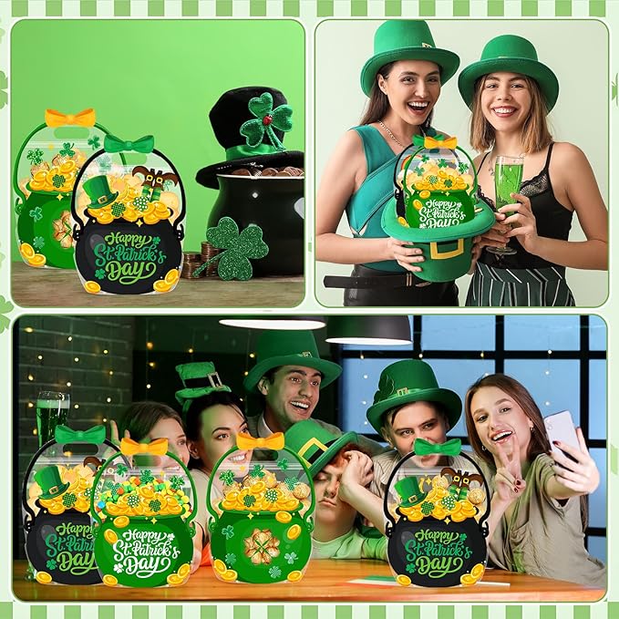 50 Pcs St Patrick's Day Treat Bags Green Black Cauldron Plastic