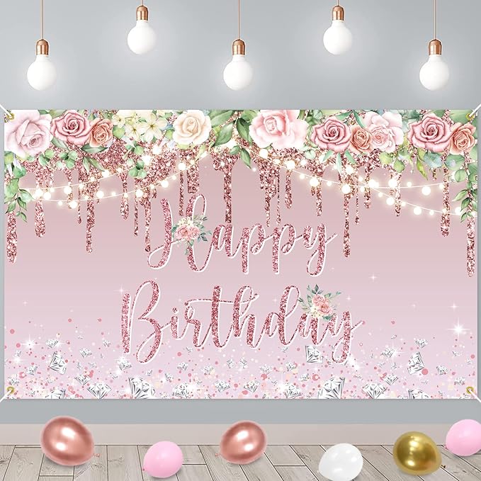 Rose Gold Birthday Party Decorations for Women Girls Happy Birthday