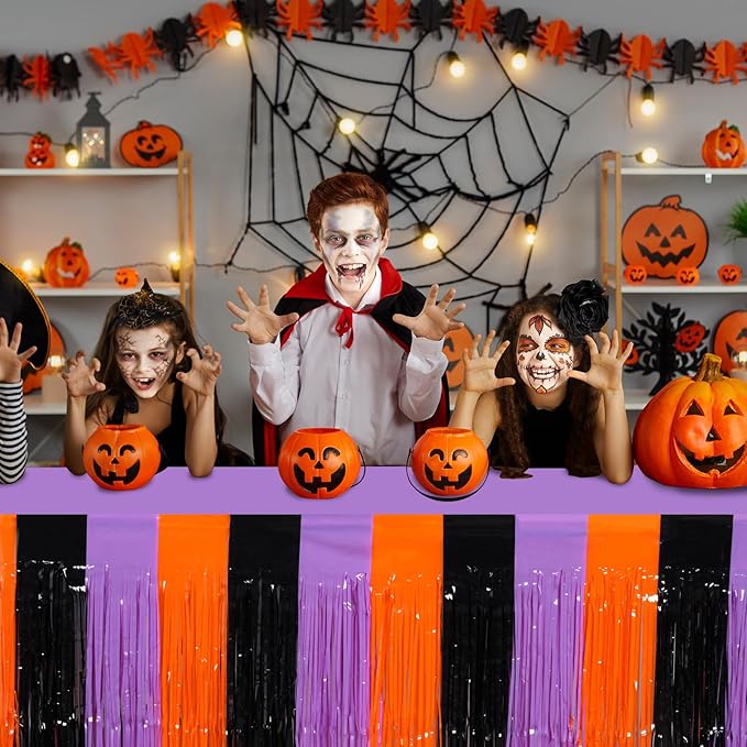 6 Pack Halloween Table Skirt Decorations Orange Purple and Black