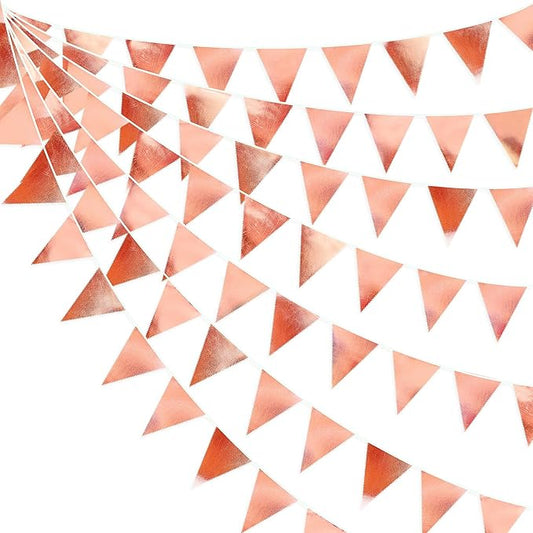 Rose Gold Party Decorations Metallic Fabric Triangle Pennant Banner