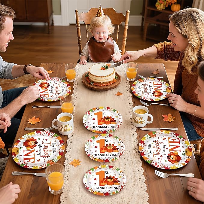 96Pcs Thanksgiving 1st Birthday Decorations Our Little Turkey