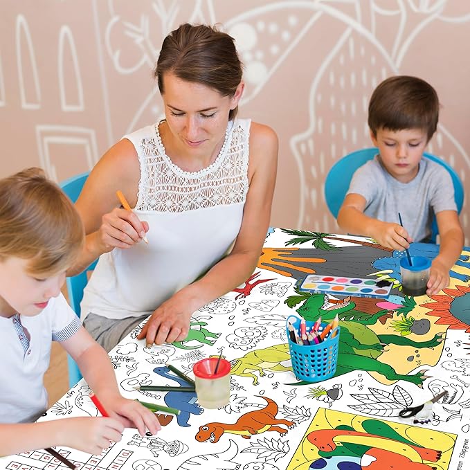 Dinosaur Coloring Tablecloth for Kids Jumbo 30x72 Inch Poster