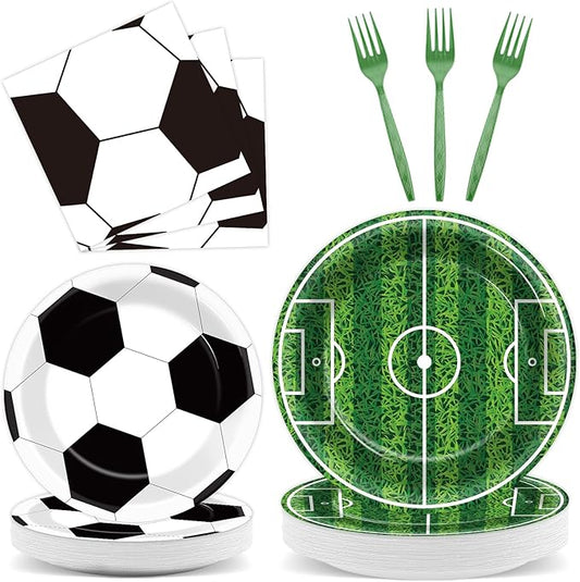 100 Pcs Soccer Party Plates and Napkins Set Sports Birthday Party