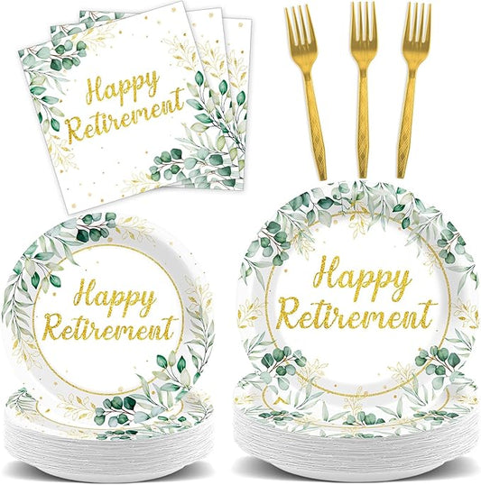 96Pcs Sage Green Retirement Party Decorations Greenery Happy