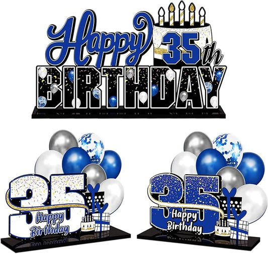 LINGTEER Happy 35th Birthday Blue Acrylic Table Topper Centerpieces