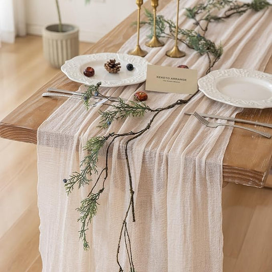 Keketoarrange 3pcs Beige Cheesecloth Table Runner Gauze Rustic 120