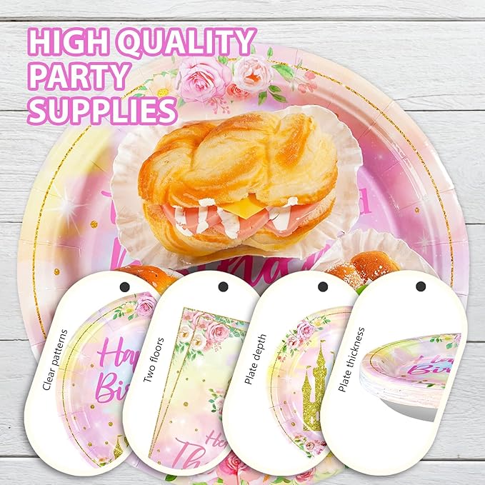 96 Pcs Princess 3rd Birthday Party Supplies Her Royal Threeness