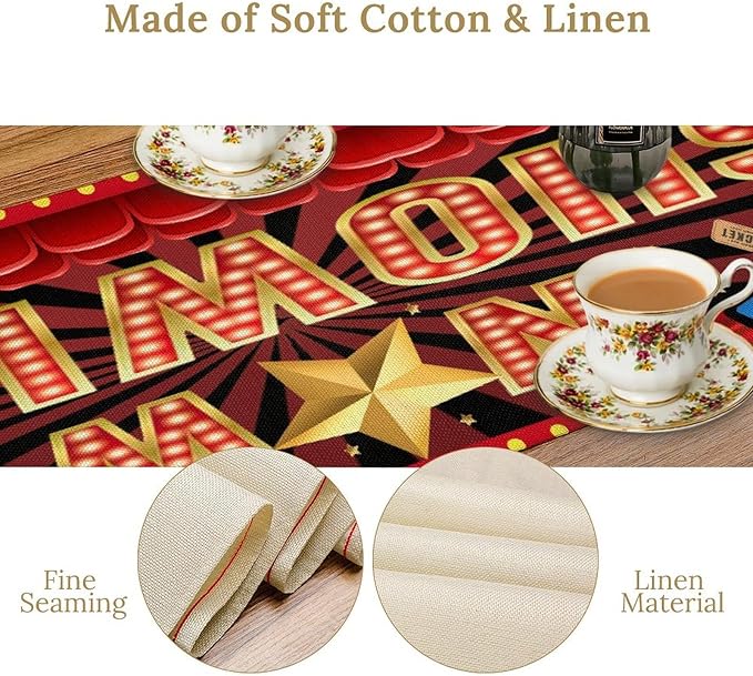 Movie Night Table Runner, Rustic Film Movie Theme Popcorn Tape Now