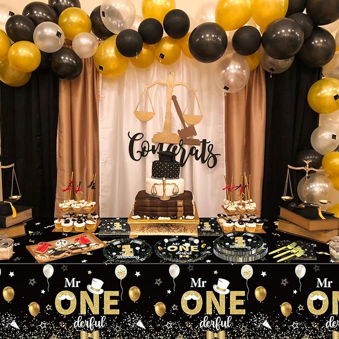 Mr Onederful Birthday Decorations Black Gold Party Plates Napkins