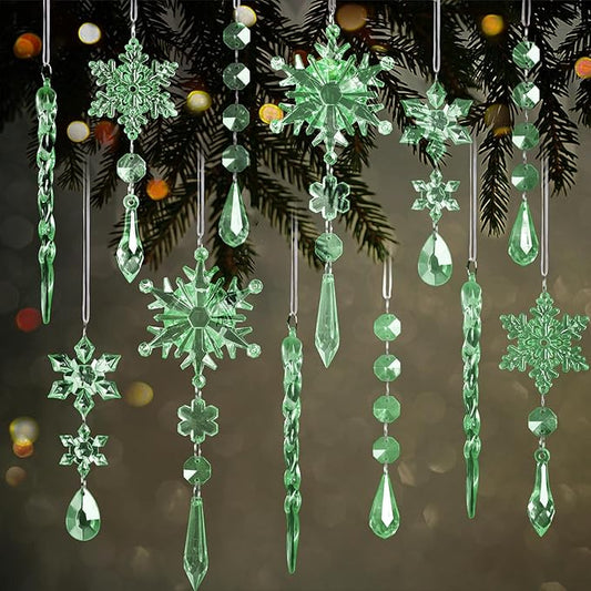18pcs Crystal Christmas Ornaments for Christmas Tree Decorations-Green
