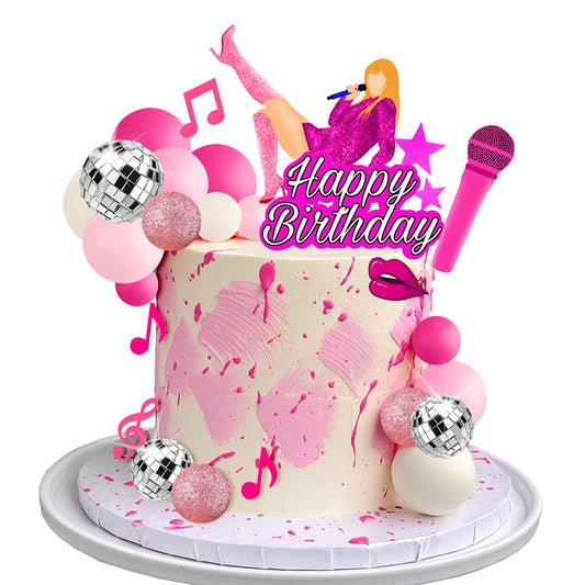 26 PCS Music Cake Toppers Pink Birthday Cake Topper and Disco Cake