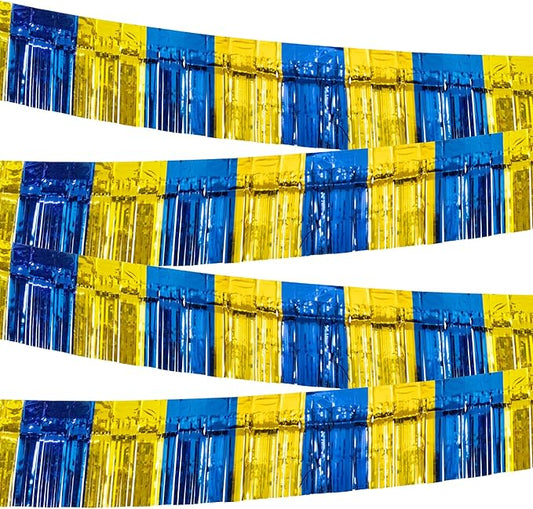 4 Pack 10 Feet Graduation Parade Floats Foil, Royal Blue Gold Fringe