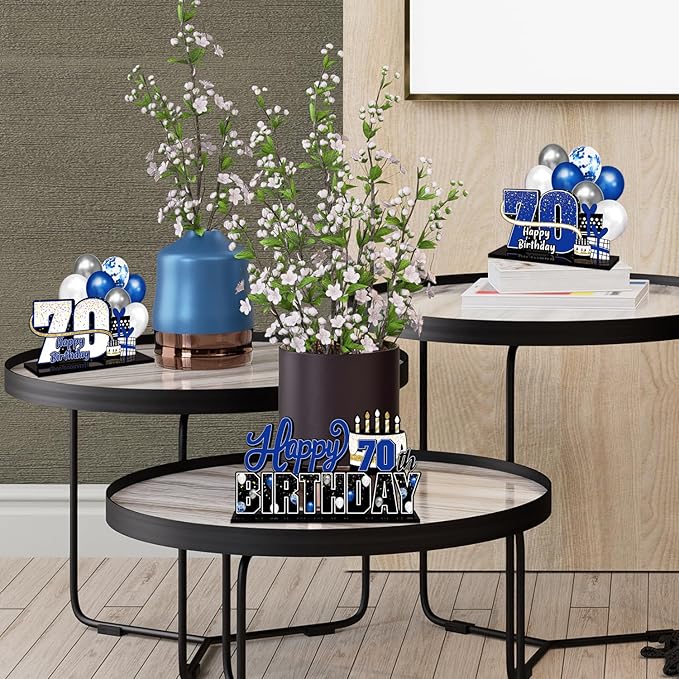 Happy 70th Birthday Blue Acrylic Table Topper Centerpieces