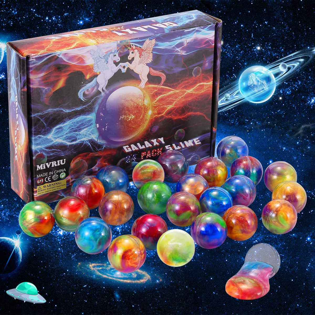 Ball Slime Party Favors 24 Pack, Super Soft and Scented Galaxy Slime