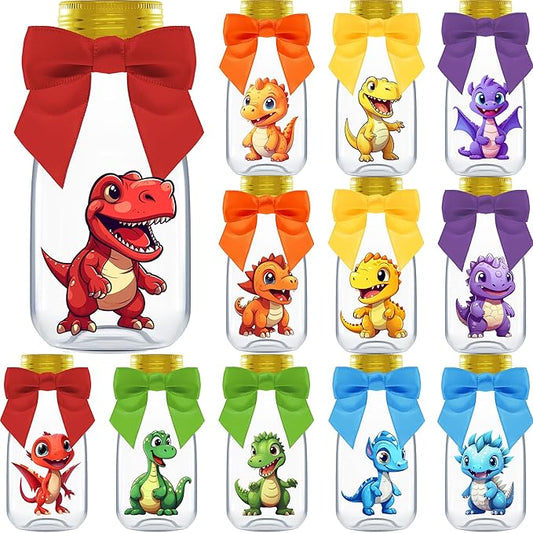 Small 12 Pack Dinosaur Party Favors DIY Candy Jars with Ribbons and