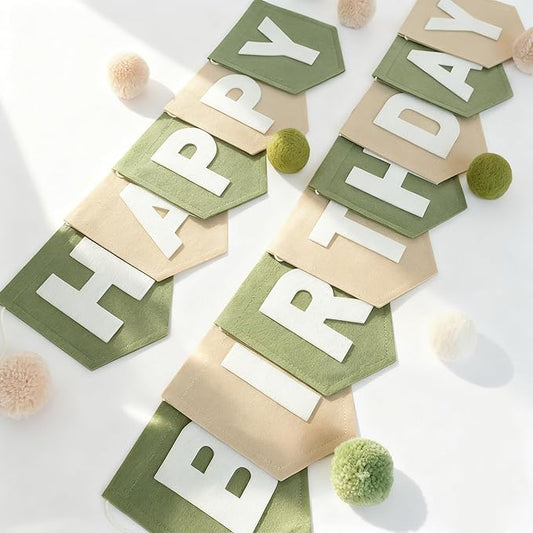 Felt Green Khaki Happy Birthday Banner Pastel Wild One Birthday