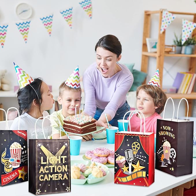24 Pieces Movie Night Party Bags with Handle Now Showing Movie