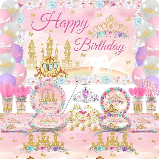 Princess Birthday Party Supplies Includes Backdrop Banner Plate