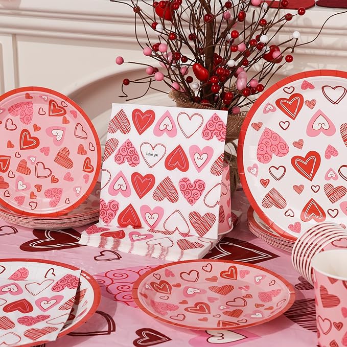 Valentines Day Decorations Party Supplies Set for 25 Disposable
