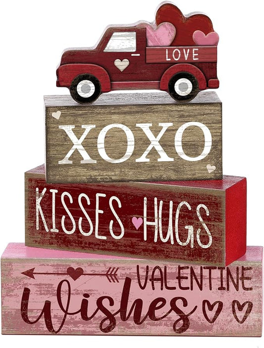 4 Pcs Valentine's Day Table Decoration Wooden Heart Truck Decor