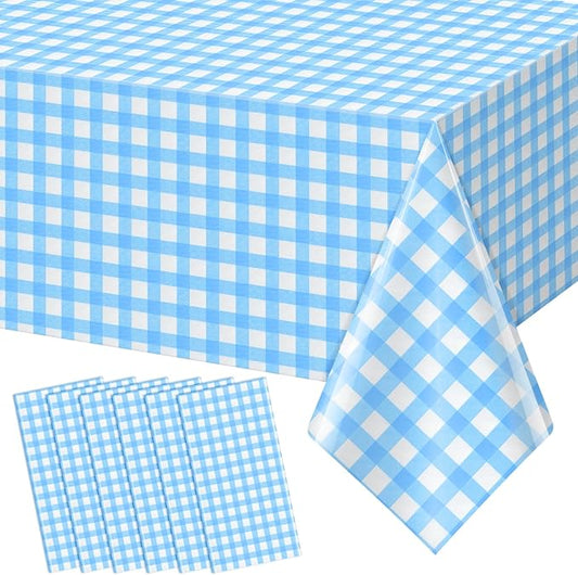 6pcs 54X108inch Light Blue Checkered Tablecloth,Blue Gingham