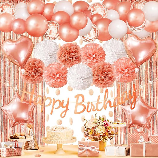 Rose Gold Birthday Party Decorations Happy Birthday Banner Rose
