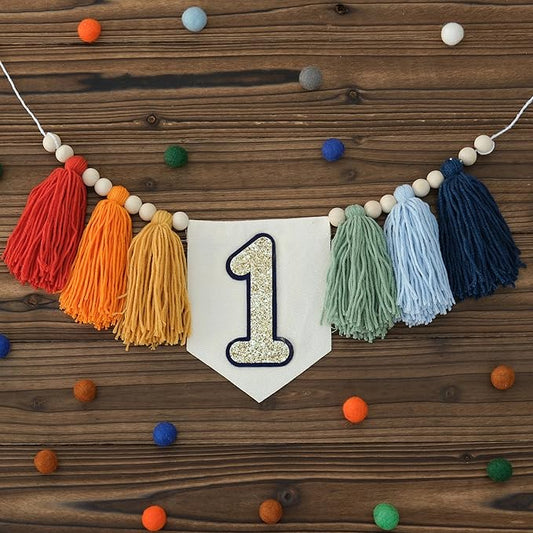 Handmade Rainbow 1st Birthday HighChair Banner Colorful Party