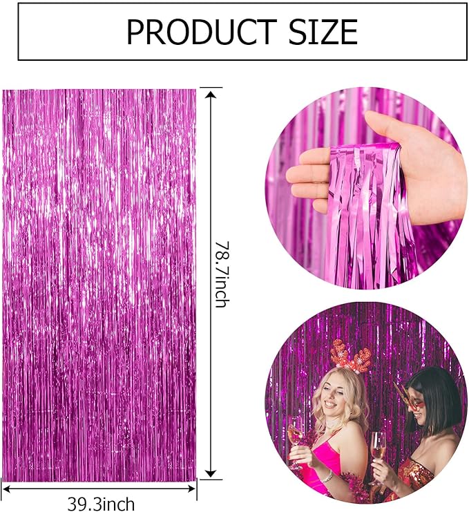 BOMSI 5 Pack Hot Pink Party Decorations - Tinsel Curtain Streamers