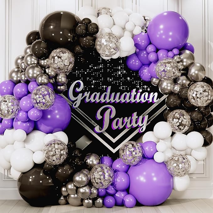 ALL-IN-1 Purple and Black White Balloons Garland & Arch Kit – Small
